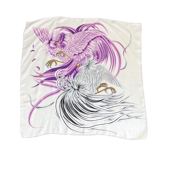 Vintage 70s Square Scarf with Purple/Gray Birds - Picture 1 of 5